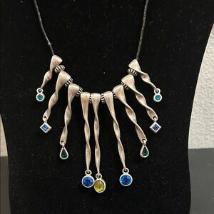 Elegant Silver Necklace with Blue and Yellow Accents